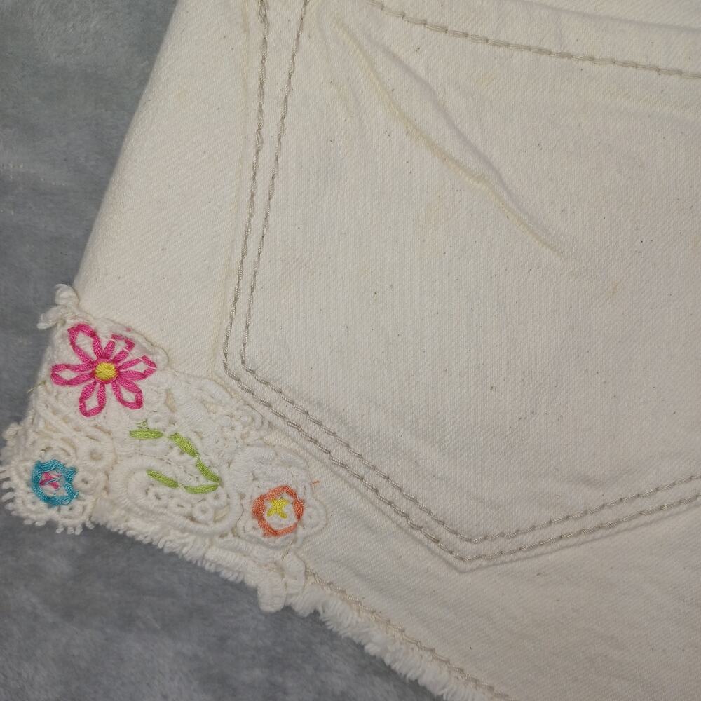 Y2K Mudd Crochet Low Denim Short Size 1 Cream Cutoff Shortie Festival Indie Boho - Picture 8 of 12